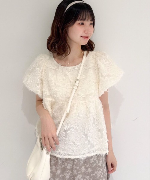 flower フリンジパフブラウス flower ブラウス シャツ 半袖 フリンジパフブラウス レディース