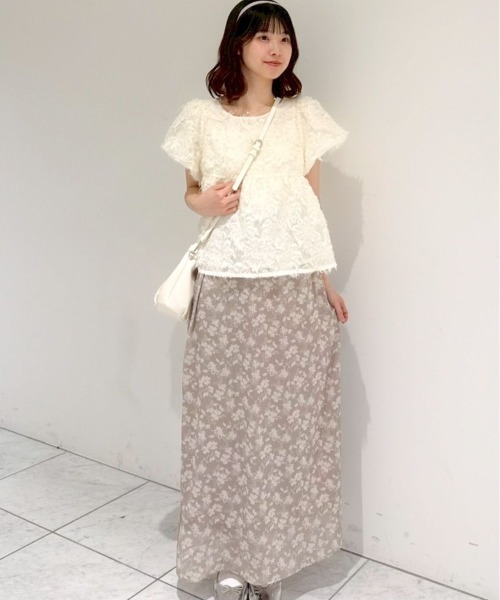 flower ブラウス シャツ 半袖 フリンジパフブラウス レディース