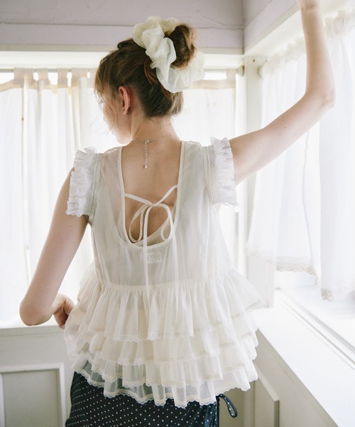 ブラウス シャツ sheer frill tiered blouse / ティアードノースリーブ