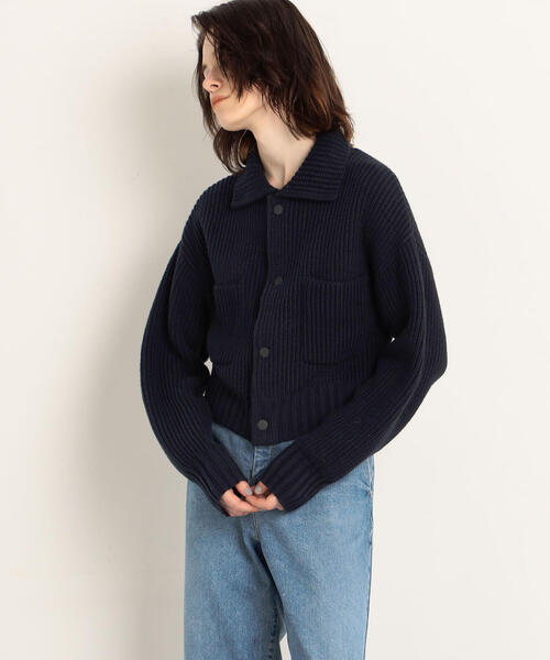 MACPHEE ネイビーリブ編みカーディガン MACPHEE（マカフィー） ニットカーディガン S ネイビー レディース