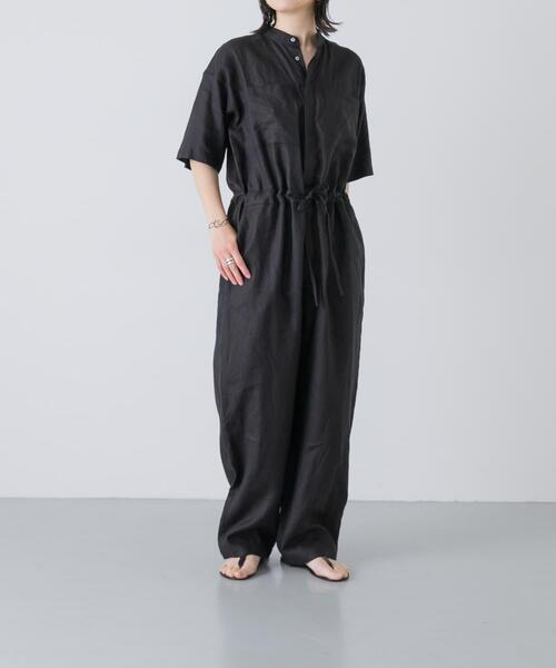 パンツ リネンハーフスリーブオールインワン レディースの画像