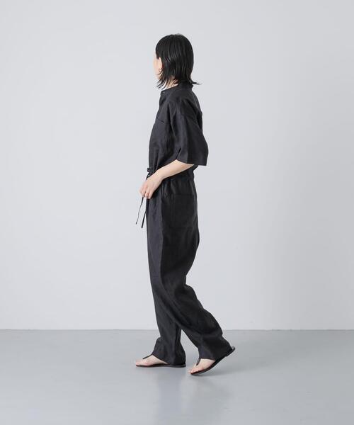 パンツ リネンハーフスリーブオールインワン レディースの画像