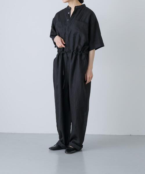パンツ リネンハーフスリーブオールインワン レディースの画像