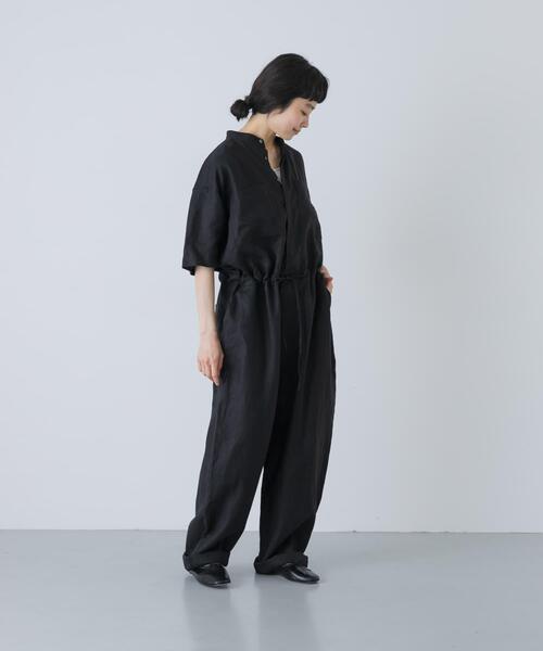 パンツ リネンハーフスリーブオールインワン レディースの画像