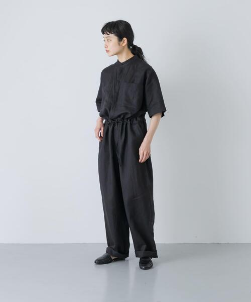 パンツ リネンハーフスリーブオールインワン レディースの画像