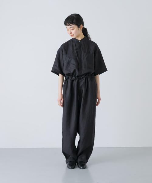パンツ リネンハーフスリーブオールインワン レディースの画像