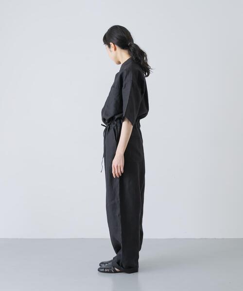 パンツ リネンハーフスリーブオールインワン レディースの画像