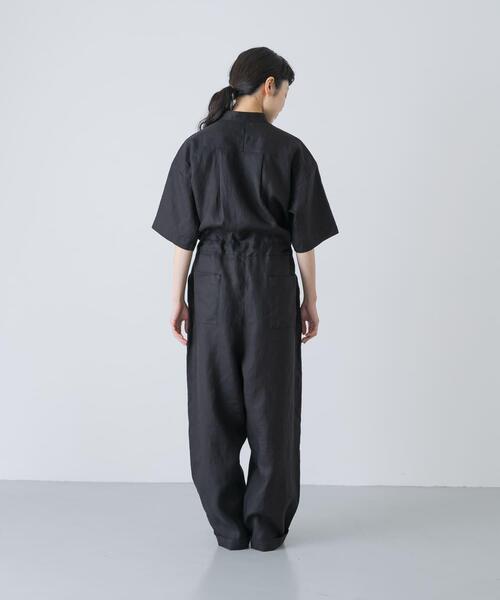 パンツ リネンハーフスリーブオールインワン レディースの画像