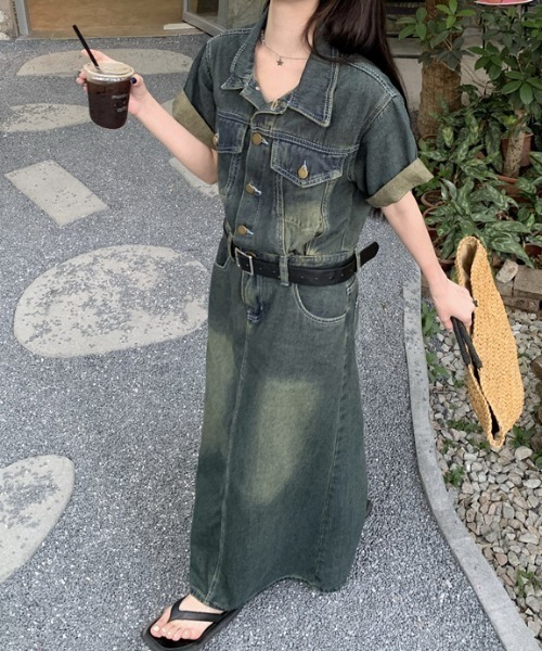 FAVORITO ワンピース 半袖ロング襟付きデニムワンピース : ZOZOTOWN