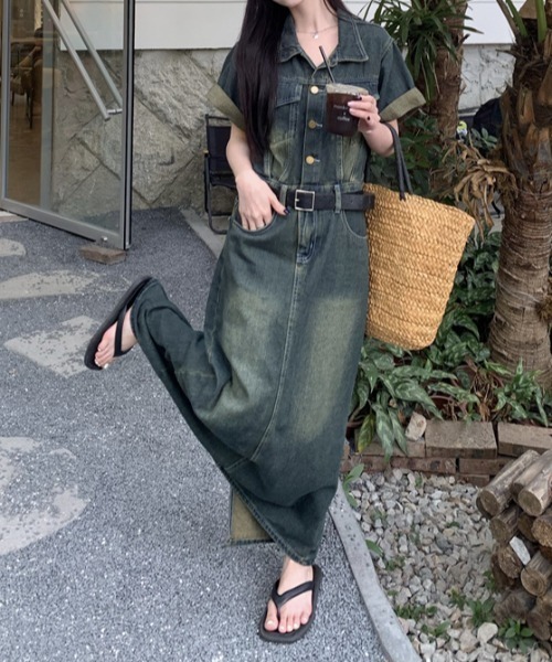 FAVORITO ワンピース 半袖ロング襟付きデニムワンピース : ZOZOTOWN