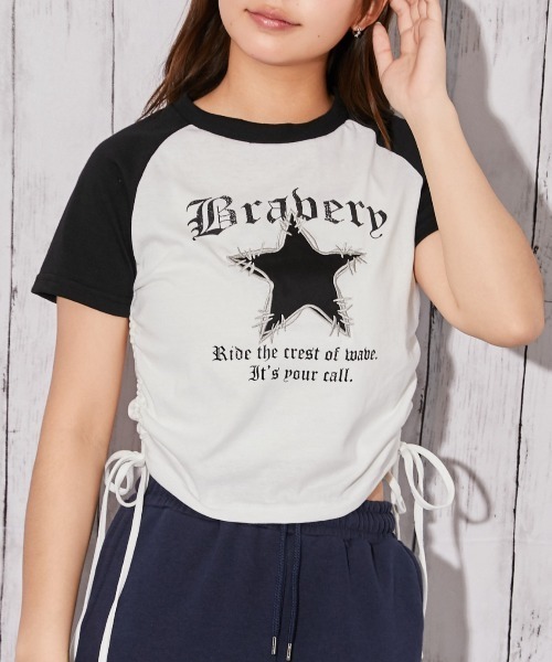 00s Nozomi Ishiguro 変形カットソー Tシャツ 亜熱帯 y2k tシャツ 半袖 「ダメージスター×ロゴ」ドロストカットソー／Y2K／春夏