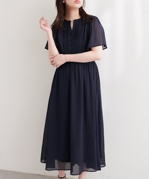 natural couture ワンピース ピンタックフレア袖ワンピース : ZOZOTOWN