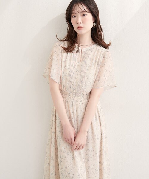 natural couture ワンピース ピンタックフレア袖ワンピース : ZOZOTOWN