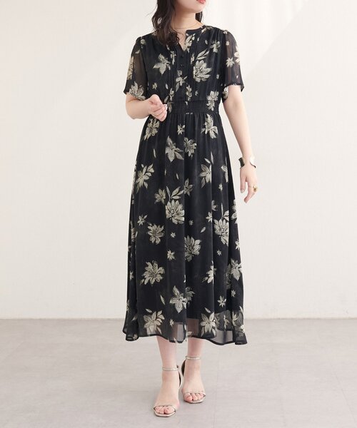 natural couture ワンピース ピンタックフレア袖ワンピース : ZOZOTOWN