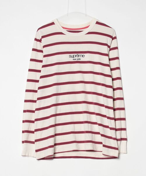 Supreme（シュプリーム） ボーダー柄長袖Tシャツ M ベージュ メンズ 