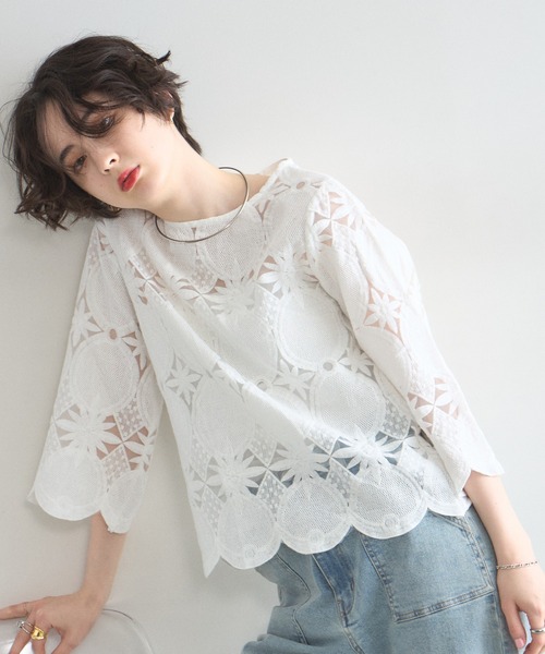 &. NOSTALGIA（ノスタルジア） tシャツ スカラップレースブラウス 
