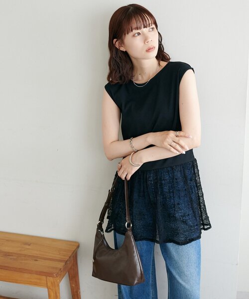 tシャツ 半袖 「WEB限定」裾レースカットソー レディース | Discoat | 18