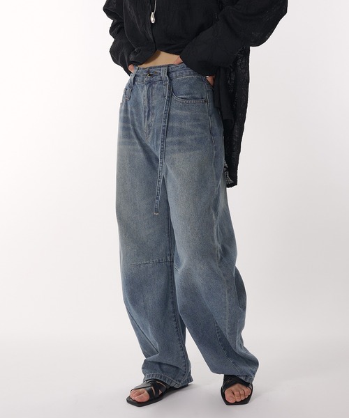 「MUHET」 デニムパンツ LARGE ブラック レディース_画像8