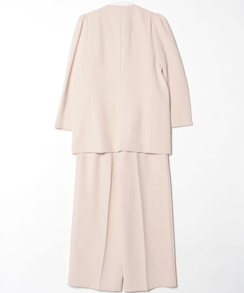 【洗える】　Flolia　ノーカラージャケット&オールインワン　ベージュ　M Flolia（フロリア） ノーカラージャケット M ベージュ レディース
