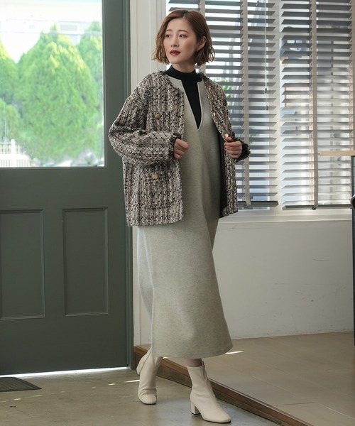 TRUDEA（トルディア） ジャケット ブルゾン ミックスツイードブルゾン