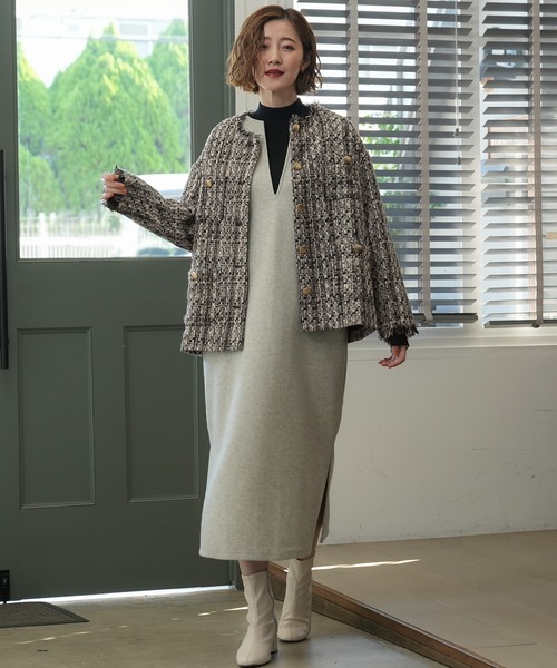 ジャケット・アウター GRAY THEREDTHREAD OVER TWEED ZIP JACKET GRAY THEREDTHREAD OVER TWEED ZIP JACKET