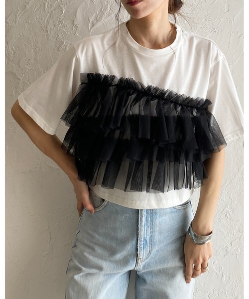 She's Closet tシャツ シアーフリルチュールビスチェドッキング