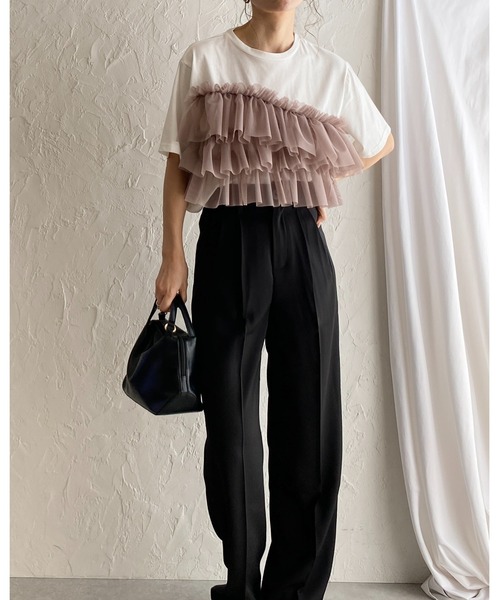 She's Closet tシャツ シアーフリルチュールビスチェドッキング