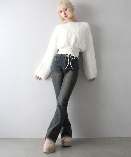 SpRay ジーンズ デニム デニムパンツ すそフリンジストレッチデニム  