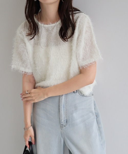 andme(アンドミー) tシャツ シアーフリンジ半袖Tシャツ andme(アンドミー) tシャツ シアーフリンジ半袖Tシャツ