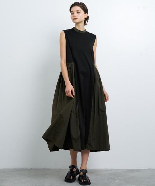LANVIN en Bleu ワンピース タフタコンビスタンドワンピース 