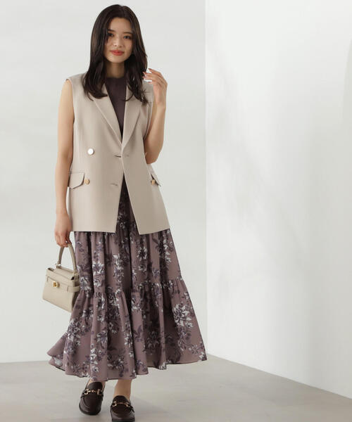チョコパン euw 花柄レース×メッシュ生地 ロングスカート brown PROPORTION BODY DRESSING スカート 花柄ティアードスカート