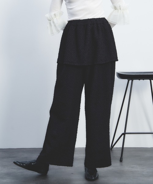 perna ペルナ　ジャガード パンツ ブラック ウエストゴム 完売品 PERNA（ペルナ） パンツ ふくれジャガードスカート付きパンツ