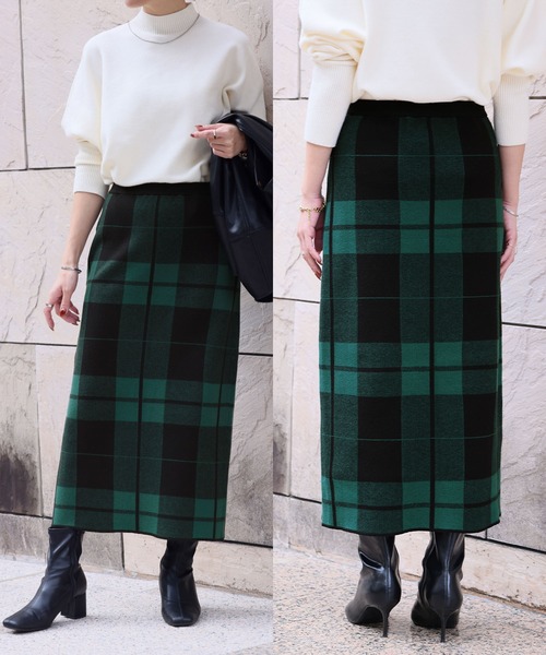 ELFRANK スカート 「新色追加」チェック ニット ナロースカート ニット
