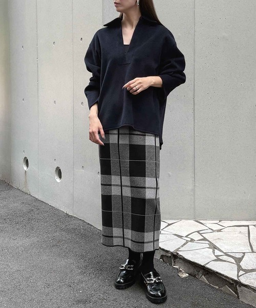 ELFRANK スカート 「S〜Lサイズ展開」チェック ニット ナロースカート