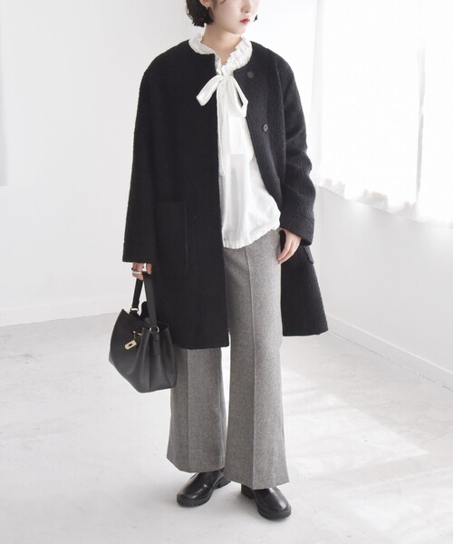 quaranciel ノーカラーコート コート quaranciel: ループヤーン ノー