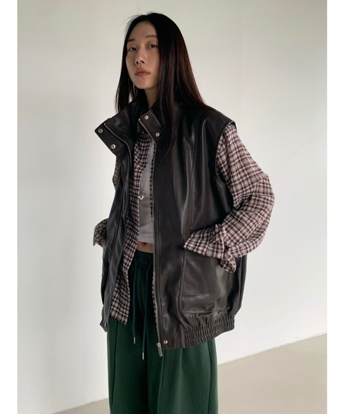 ベスト ジレ レザーオーバーベスト レディース