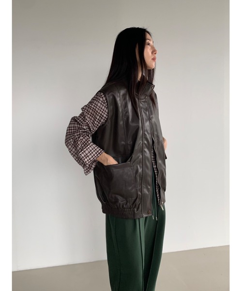 本革レザーベスト（レディースファッション）（サイズ（S/M/L）：S