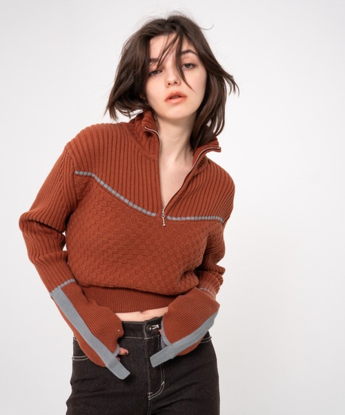 ニット セーター EMB Half Zip Cropped Knit レディース JUEMI ニット セーター EMB Half Zip Cropped Knit レディース