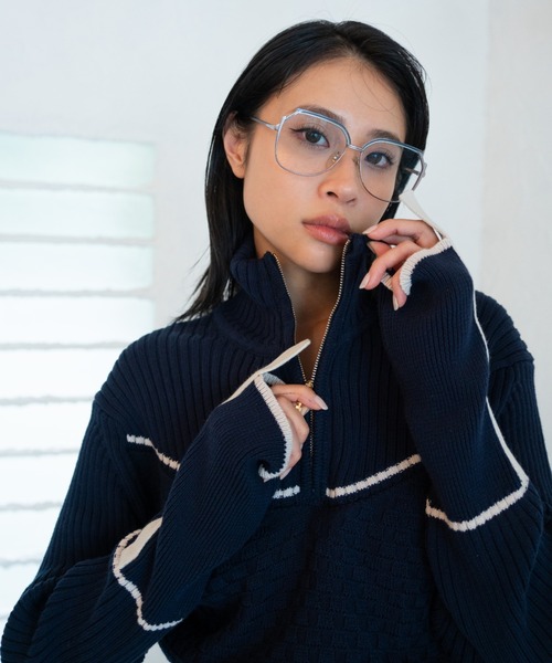 ニット セーター EMB Half Zip Cropped Knit レディース JUEMI ニット セーター EMB Half Zip Cropped Knit レディース
