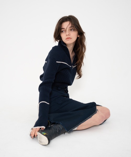 ニット セーター EMB Half Zip Cropped Knit レディース EMB Half Zip Cropped Knit（ニット/セーター）｜JUEMI