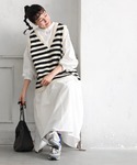 ベスト ジレ なみなみあみのボーダーベスト レ...の詳細画像1