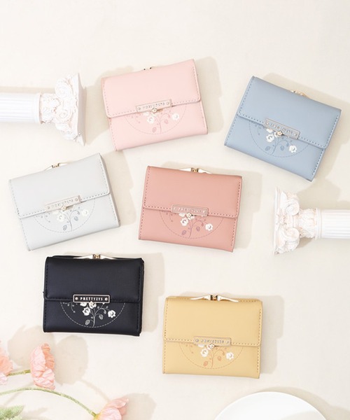 Lace Ladies 財布 レザー調 コンパクト スクエア 花柄 三つ折り