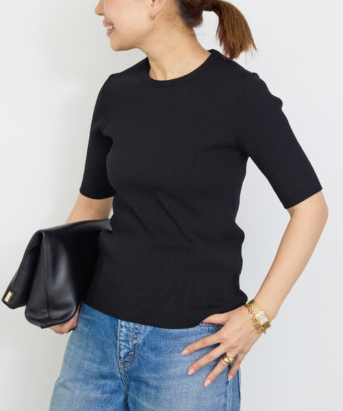 【新品タグ付】DEUXIEME CLASSE セーター クルーネック 黒 Deuxieme Classe ニット セーター 追加*DINER RIB クルーネック