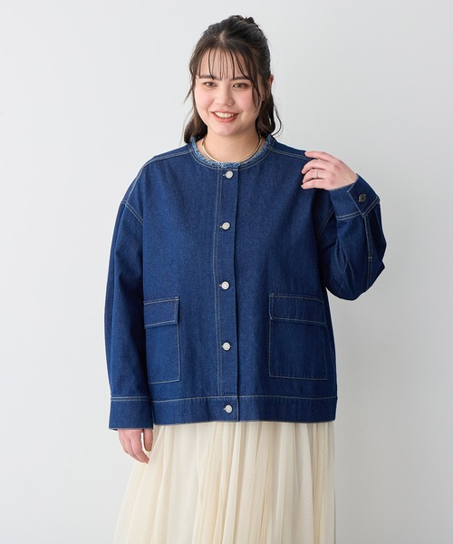 anyfee デニムジャケット gジャン 「anyfee/プラスサイズ」ノーカラー