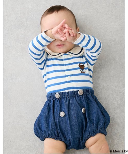 familiar セーラー ロンパース ネイビー 水色 カバーオール（春夏