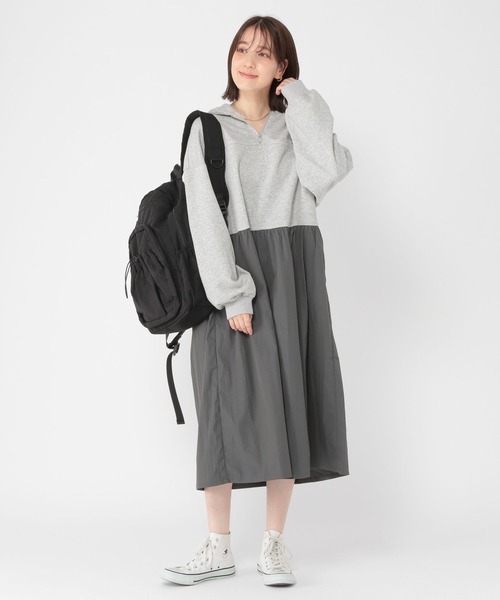 ♪526 スタディオクリップ 秋冬素材 濃グレー サイドリボンワンピ