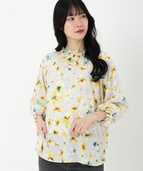tシャツ カラーアートフラワーブラウス レディース