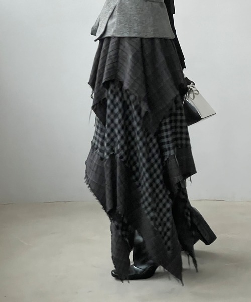 BLACKPEACENOW アシンメトリースカート ベルト レイヤード 黒 アシンメトリー レイヤード レーススカート 裾レース|レース