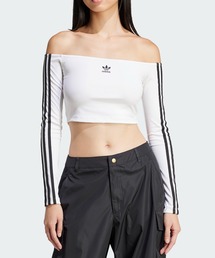 adidas クロップド丈 ロンＴ チビT レディース 長袖 クロップTシャツ ブラック｜アパレル