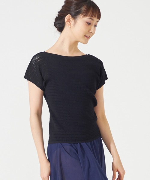 ニット セーター 「ノーソーイングニット」ボートネックメッシュTシャツ レディース Chacott ニット セーター 「ノーソーイングニット」ボートネック